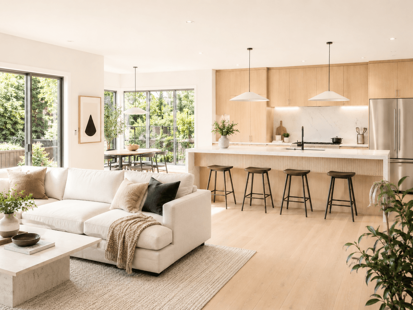 Interior renovation Vancouver – bright modern open-plan living room and kitchen