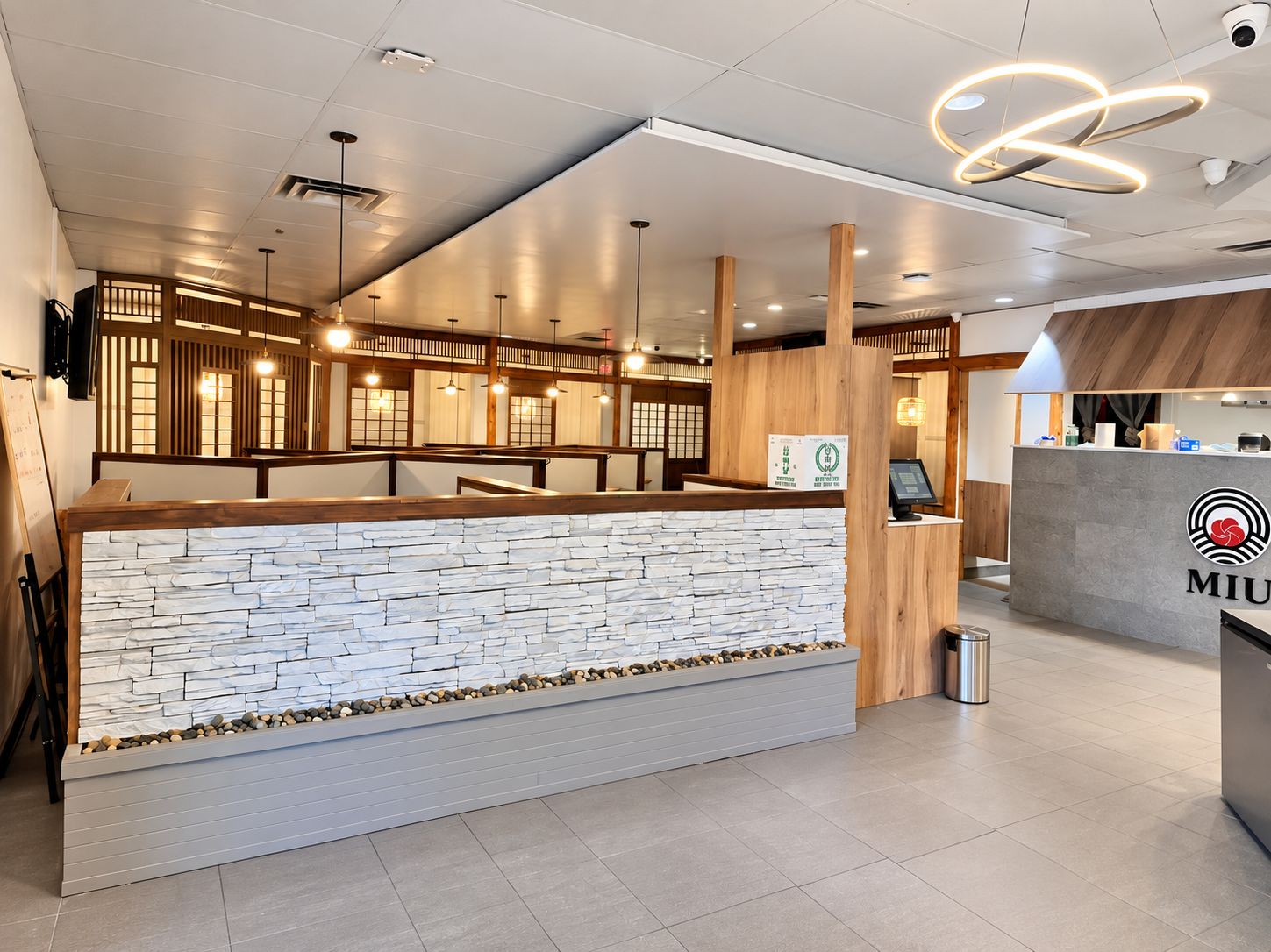 Miu Sushi dining area and sushi bar in Port Coquitlam